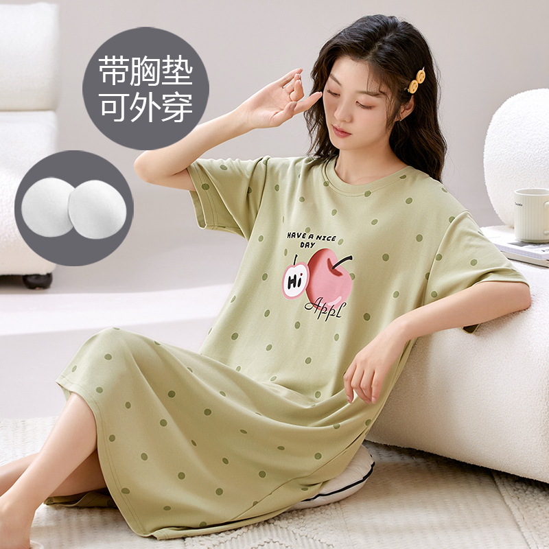 2024 nuevo camisón para mujer verano de manga corta vestido de longitud media por encima de la rodilla pijama de dibujos animados lindo servicio a domicilio