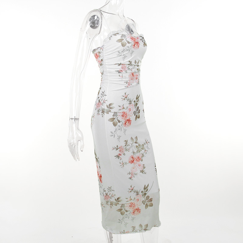 YJ23300 European And American Pure Desire Sexy Korean Style Mesh Print Backless Tight Strap Bodycon Long Dress For Women_ecoleips.com