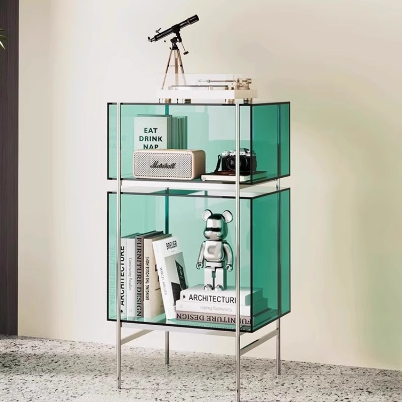 Floor Storage Living Room Display Cabinet Stainless Steel Multi-layer Small Bookcase Display Rack Acrylic Bookshelf Storage Rack