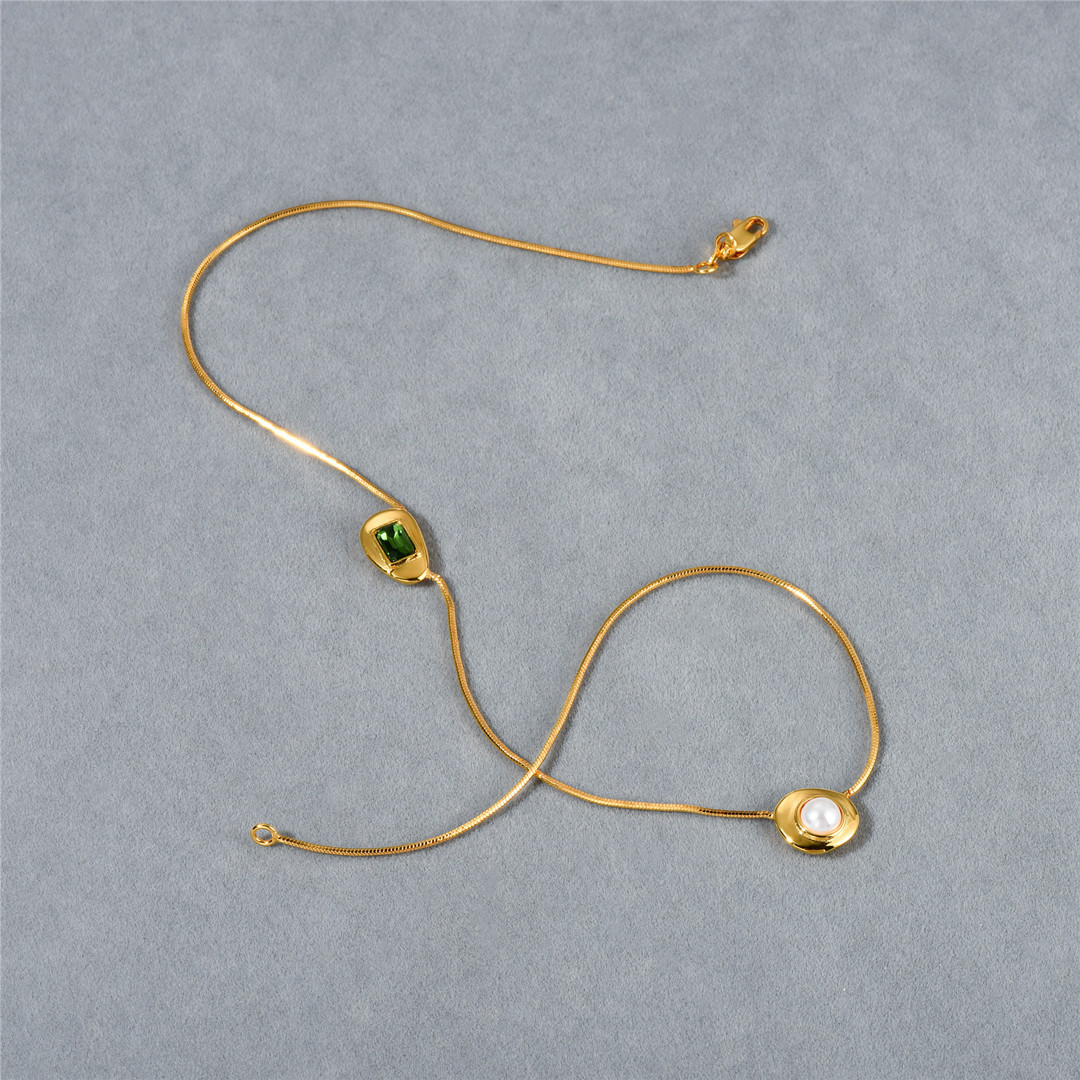 Retro Schmuck Kupfer Überzug Inlay Künstliche Edelsteine Künstliche Perlen Halskette display picture 3