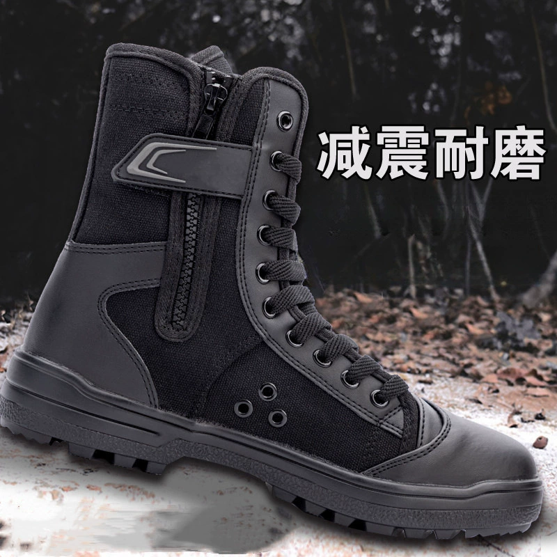 Черные парусиновые тренировочные туфли для специальной службы, высокие ботинки для безопасности, мужские боевые тренировочные ботинки с дышащей сеткой, износостойкая обувь для охраны труда, обувь для безопасности