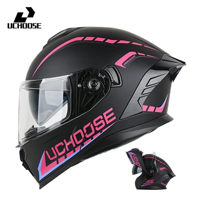 Full-Face Helmets, Cool Anti-Fog Electric | Motosiklet kaskı (dəbilqə) - matt-black-pink-lines-s
