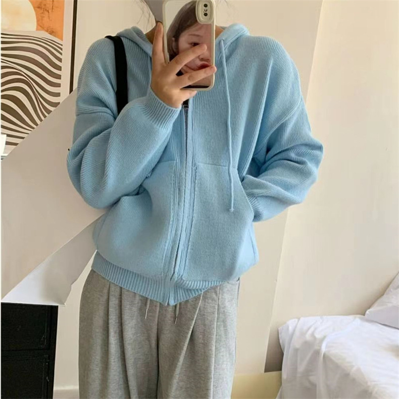 The laid-back style loose, casual and versatile sweater jacket is a new fashion hooded knitted cardigan for women in the autumn and winter of 2022 pic 44