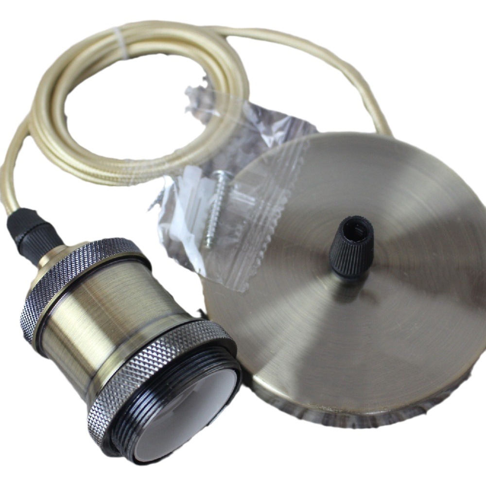 Lámpara de Filamento Estilo Retro con Cable Colgante, Portalámparas de Aluminio con Casquillo de Rosca y Cable, Negro Perla.