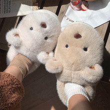 可爱居家棉拖男女冬季新款软萌小熊保暖舒适情侣ins全包跟毛毛鞋