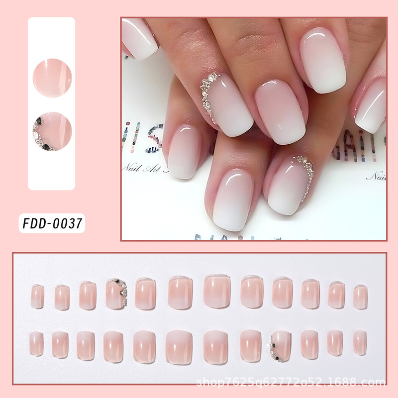 Cross-Border Boxed Nail Art Tips, 24 Pieces, Short Square Shape, Light Pink Gradient, Crushed Diamond, Cartoon Heart, Bow, Wearable Nail Stickers Cross-Border Boxed Nail Art Tips, 24 Pieces, Short Square Shape, Light Pink Gradient, Crushed Diamond, Cartoon Heart, Bow, Wearable Nail Stickers