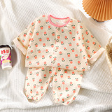 Тонкая хлопковая марлевая детская летняя пижама, детский лонгслив, нарукавники, комплект