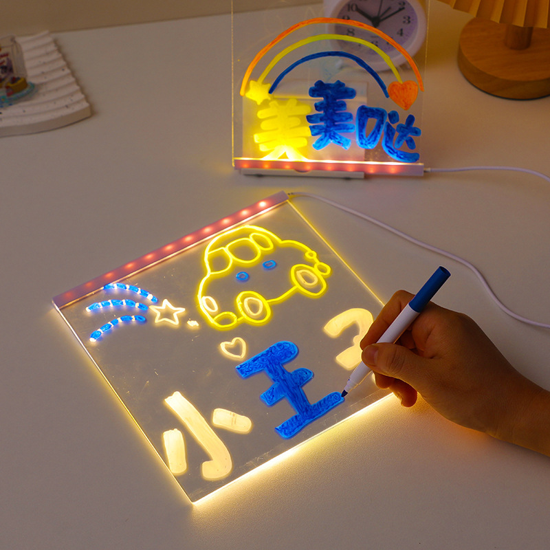 国境を越えた子供用発光手描きボード蛍光メッセージボード常夜灯雰囲気ライト屋台手書き消去可能な看板|undefined