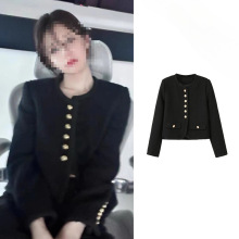 长期现货2025春高允真明星同款私服韩版粗花呢小香风短外套上衣女