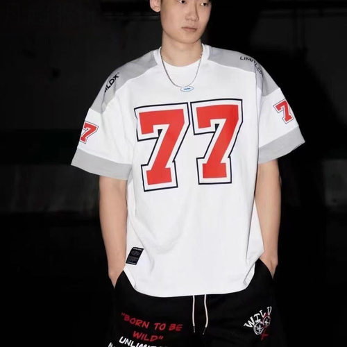 77 Ice Hockey Short-Sleeved American Retro Sports High-Street Casual Rugby Jersey Basketball Hip-Hop Shirt T-Shirt European and American Style