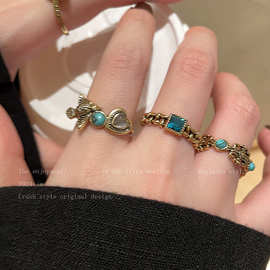 爱心皇冠鸢尾花开口戒指女复古轻奢感食指戒2025新款叠戴指环