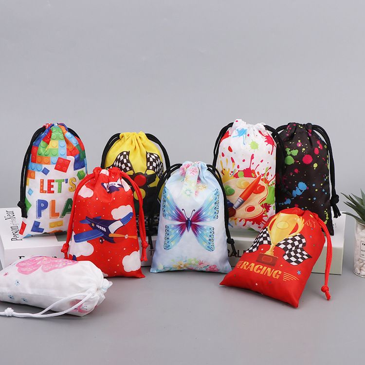 彩色迷你涤纶束口袋尼龙抽绳卡通首饰珠宝收纳袋子袜子内衣打包袋