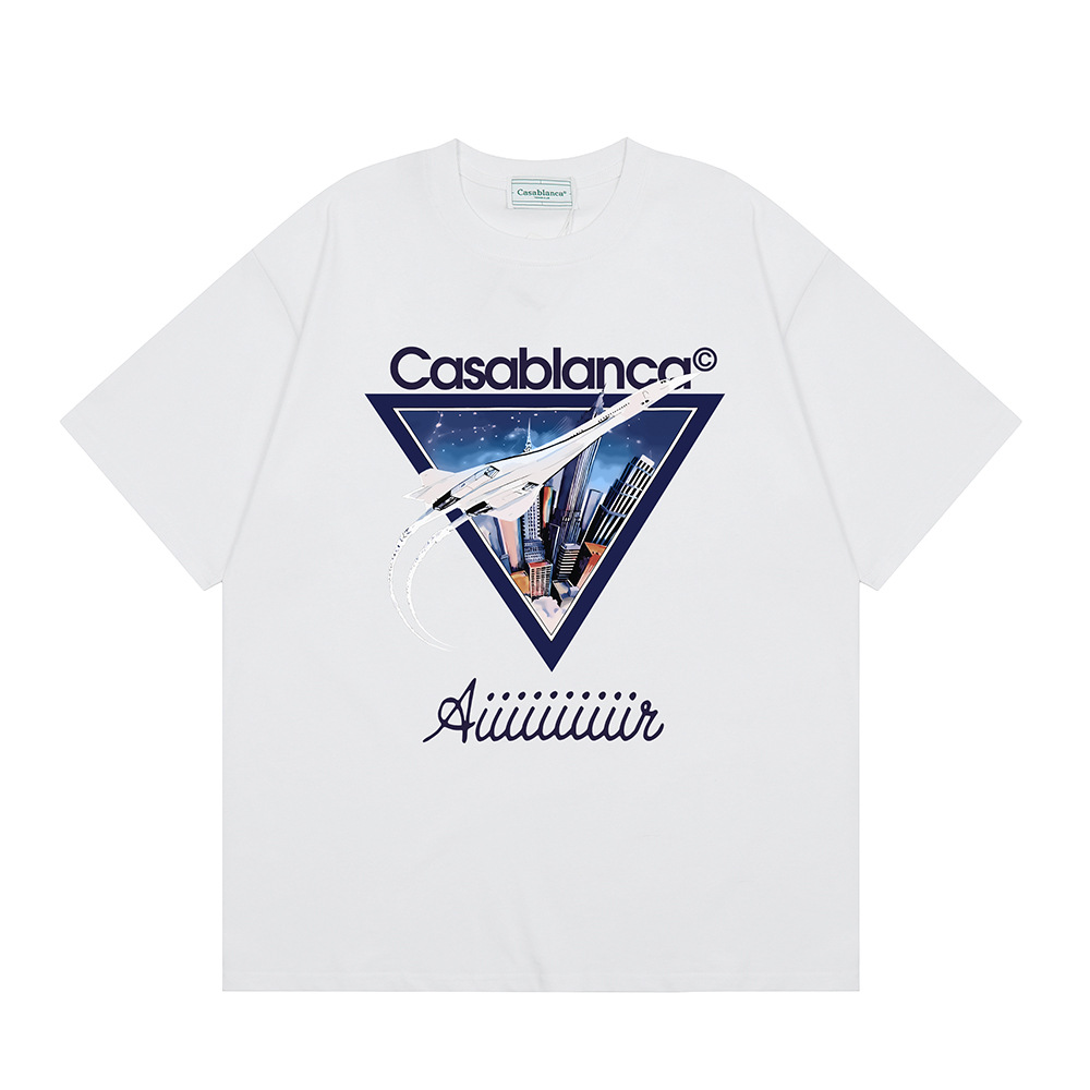Transfronterizo 2024 primavera y verano nuevo estilo Casablanca Casablanca LOGO estampado hombres y mujeres camiseta suelta de manga corta
