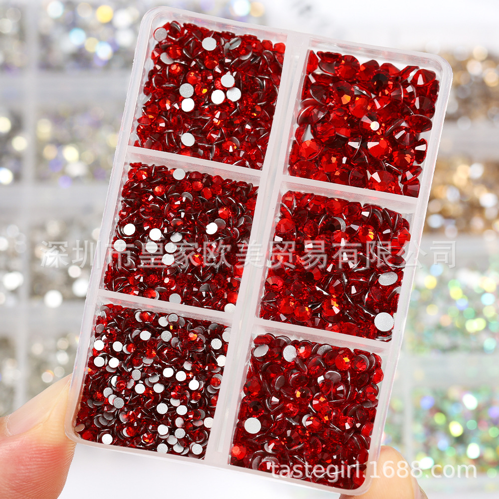 네일 드릴 2600 SS6-SS20 플랫 바닥 라운드 드릴 슈퍼 플래시 유리 레드 샴페인 네일 장식 드릴