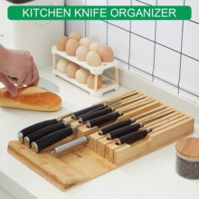 家用厨房竹制刀座可收纳12把刀具架厨房抽屉内刀架实木刀座刀架
