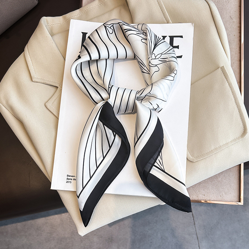 50g Weight Silk Scarf Classification Holiday, Daily Occasion Imitated Silk Material Stripe, Flower Pattern All Seasons Season Women's Gender Simple Style Style Women's Simple Style Stripe Flower Imitated Silk Silk Scarf 6