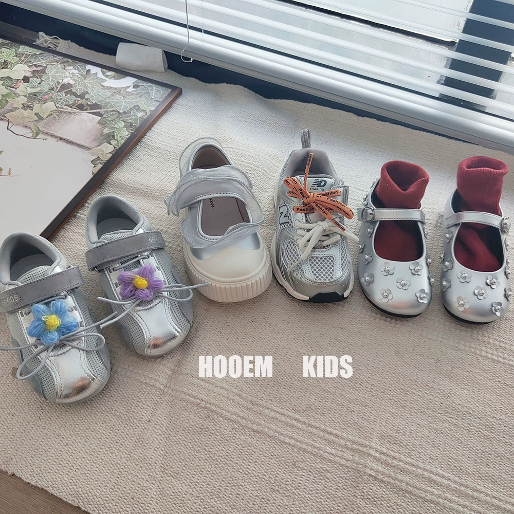 Серебряные ретро-балетные туфли на липучке для женщин, осень 2025, разные стили детской обуви серебристого цвета