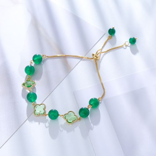 New style lucky four-leaf clover green agate versatile fashion bracelet jewelry temperament minority 