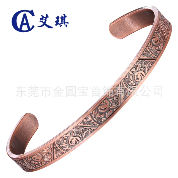 Directly Approved by the Manufacturer, Cross-Border Hot-Selling Red Copper Bracelet, European and American Fashion Retro Pure Copper Bracelet, Men's Totem Open Bracelet