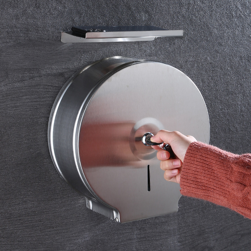 不锈钢浴室大卷纸巾盒 酒店卫生间大圆厕纸架 厕所方型擦手纸巾架|ru