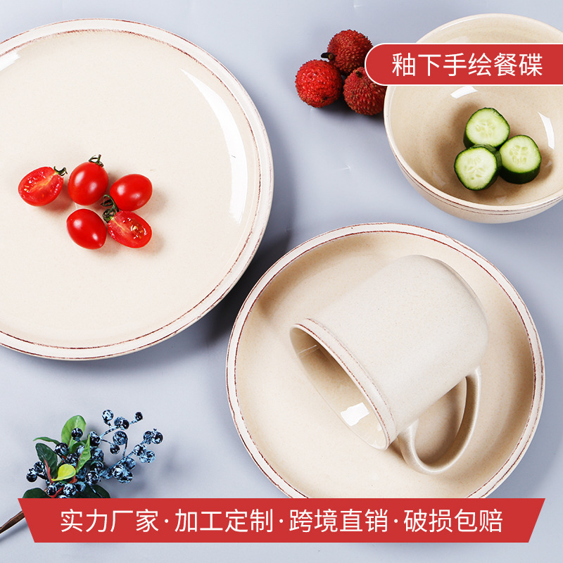 Ceramic Dishes Wholesale Nordic Style Elegant Hand-painted Water Ripple Edge Tableware Series Household Dinner Plate ins Style Ceramic Dishes Wholesale Nordic Style Elegant Hand-painted Water Ripple Edge Tableware Series Household Dinner Plate ins Style