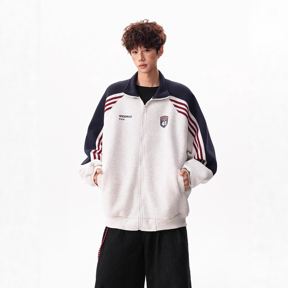 Giacca da baseball con stampa a stemma, cardigan da uomo e da donna con maniche raglan, vestibilità comoda e rilassata._voghion.com