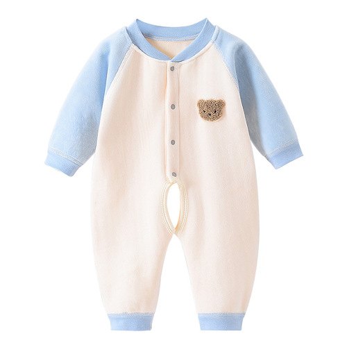 Baby velvet jumpsuit, spring and autumn, newborn baby warm clothes, 0-2 years old, autumn and winter pajamas, crawling clothes