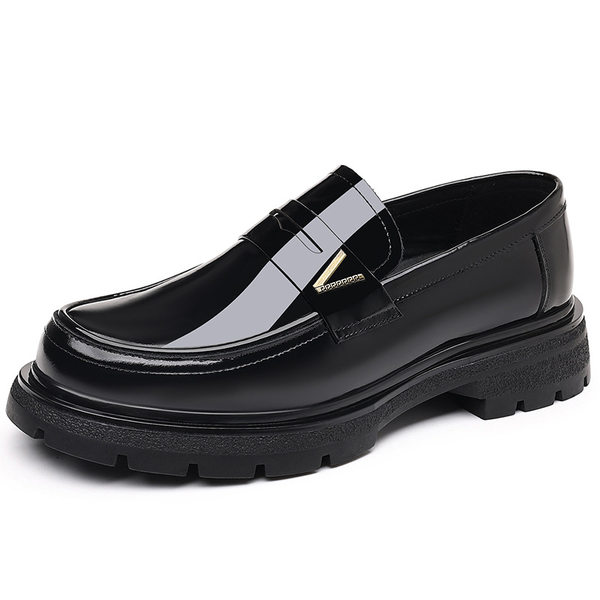 Giày lười nam da bò tráng gương, đế dày tăng chiều cao, gót 3–5 cm — màu đen, vàng nâu