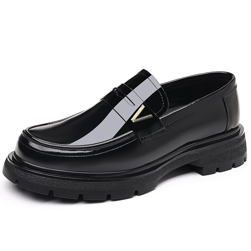 Giày lười nam da bò tráng gương, đế dày tăng chiều cao, gót 3–5 cm — màu đen, vàng nâu