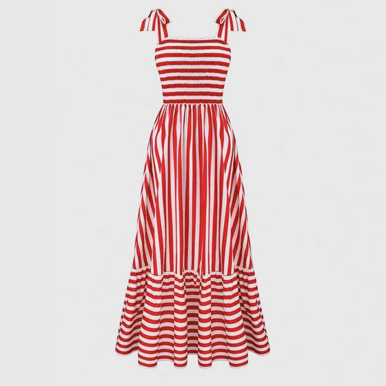 European and American 2025 Summer New Cross-border Women's Fashion Elegant Loose Dress Striped Casual dress