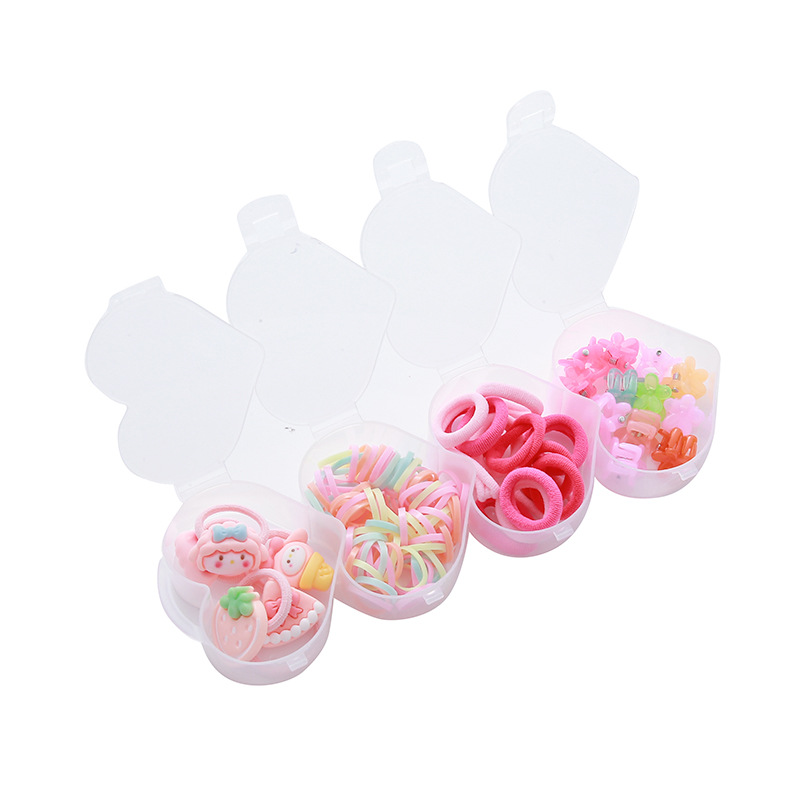 Caja de caricatura para niños anillo de cabello color macarón pequeño clip de agarre de alta elasticidad banda de goma desechable toalla anillo cuerda de cabeza