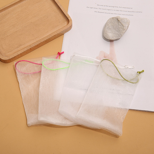 Wholesale Foaming Mesh Handmade Soap Facial Cleanser Foaming Net Colorful Ribbon Japanese Storage Foaming Net Bag