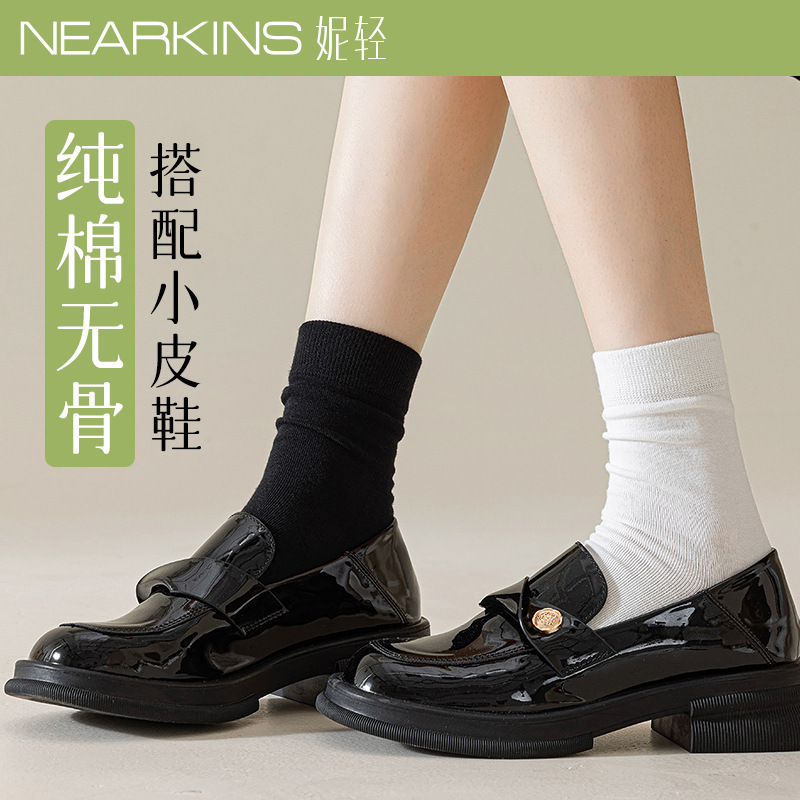 Women's Pure Cotton Socks, Spring and Autumn Style, 7A Antibacterial, Sweat-Absorbent, Odor-Resistant, Autumn and Winter, All-Cotton Women's White Mid-Calf Socks, Zhuji Hosiery