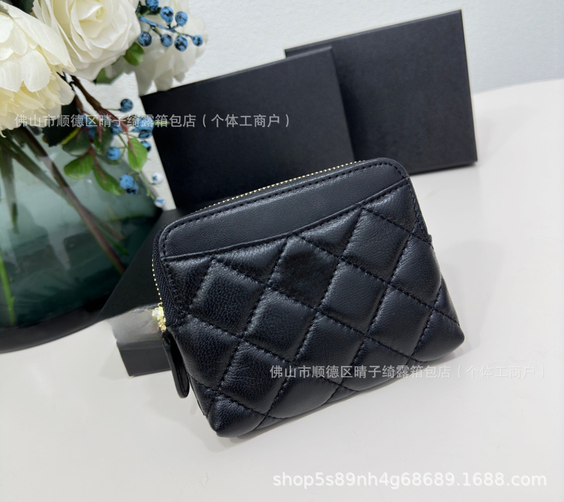 本革ショートカードバッグ女性小香風2024新超薄型カードケース名刺入れ本革ミニ小銭入れ