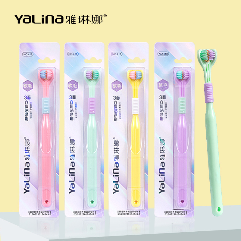 Arina caliente cepillo de dientes de tres lados piel suave adulto lengua raspado de tres cabezas en forma de U macaron color ventas directas de fábrica 418