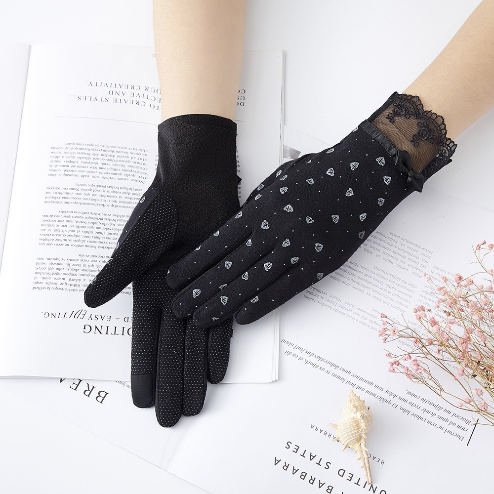 Guantes de protección solar para mujer nueva primavera y verano conducción estilo coreano encaje arco montar antideslizante guantes de pantalla táctil delgada