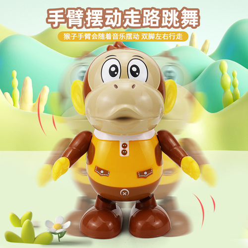 Cross-border electric swinging monkey light music dancing robot cartoon doll children's toys street stall wholesale