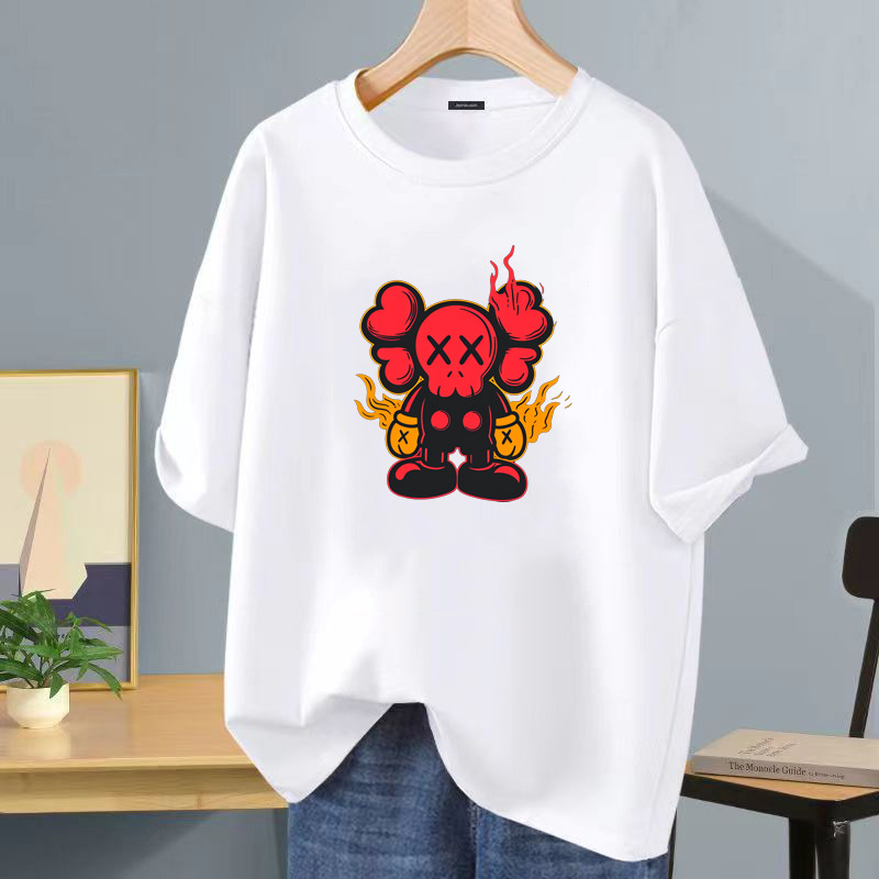 Camiseta de manga corta blanca de seda de hielo, logotipo impreso, ropa de clase, ropa de trabajo de bricolaje, camiseta de cuello redondo, manga corta impresa