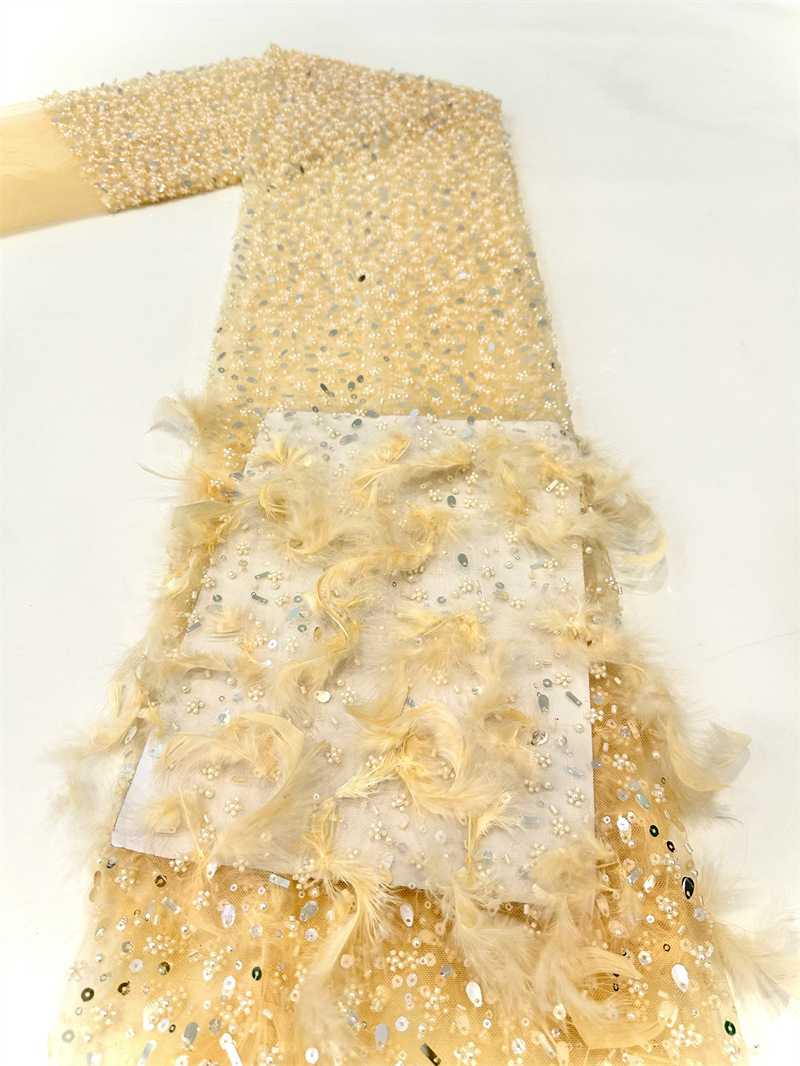 Pluma bordada sequinilla tejido bordado sequinilla alta industria pesada hada vestido de boda vestido tela de moda image 13