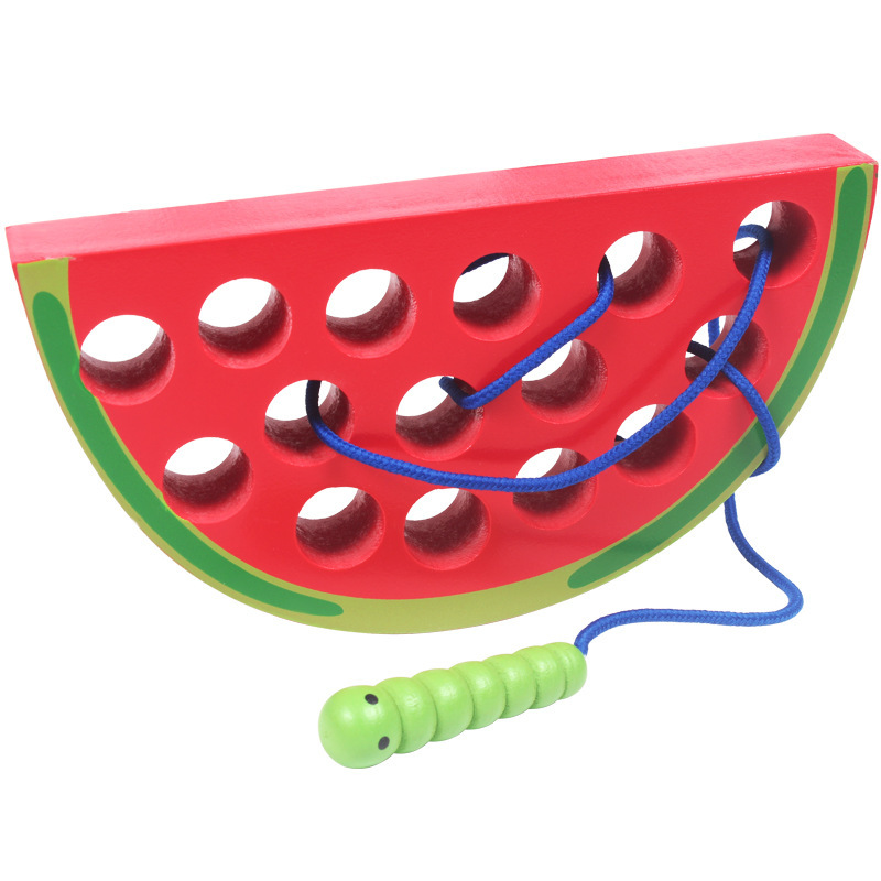 Juguetes educativos de madera Montessori para niños, juguetes educativos para enhebrar manzanas con insectos, juguetes de cuerda personalizados para enhebrar para edades de 4 a 6 años