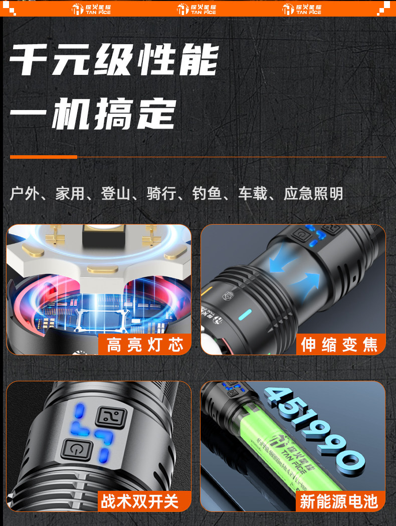 Extended-Range Super Bright Flashlight, Rechargeable, Outdoor Long-Range Patrol, Large-Capacity Laser, Sky-Penetrating Laser, Ultra-Long Battery Life