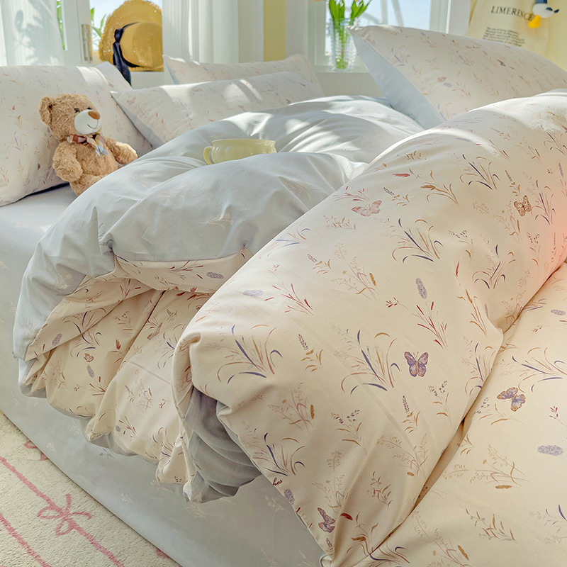 Solid Colour Cotton Bedding Set Nordic Style Duvet Cover And Sheet_voghion.com