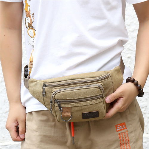 Cross-border canvas waist bag men's outdoor sports casual crossbody phone bag large-capacity multi-purpose business wallet for women