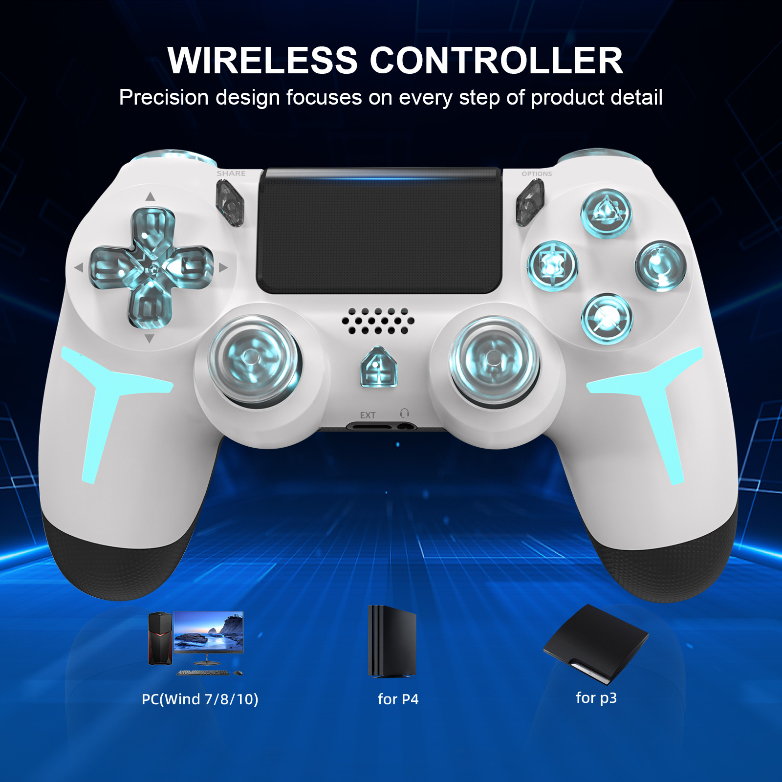 Fabricante PS4 inalámbrico Bluetooth control de juegos con luz RGB doble vibración de seis ejes PC control de juegos de vapor