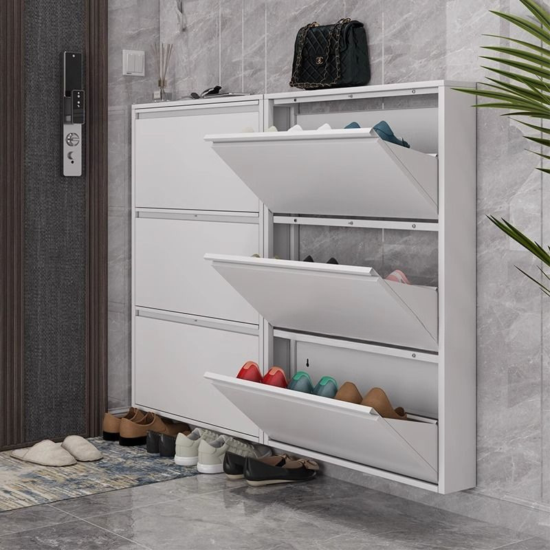 Ultra-Thin Thickened Shoe Cabinet 12cm Entrance Home Door Steel Large Capacity Extremely Narrow Storage Wall-Mounted Suspended Flip Cabinet
