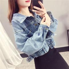 2025春装牛仔外套女韩版Chic宽松长袖水洗做旧百搭短款夹克上衣服