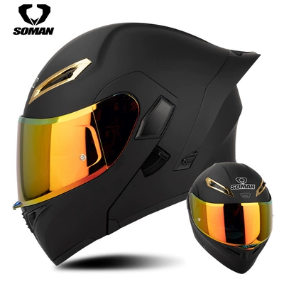 motorcycle helmet riding motorcycle full – Motosiklet kaskı (dəbilqə) - matte-black-with-revo-red-gold-s