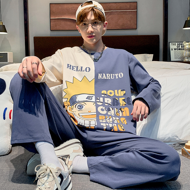 Autumn cotton pajamas men's long-sleeved cartoon printed casual plus size plus size teenagers and students can wear outdoor homewear