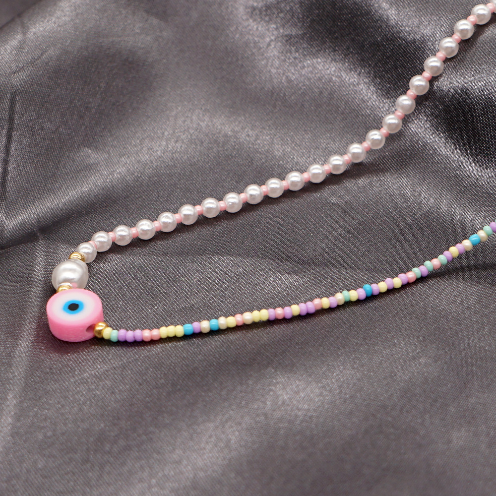 Fashion Retro Bohemian Style White Imitation Pearl Color Glass Beaded Necklace