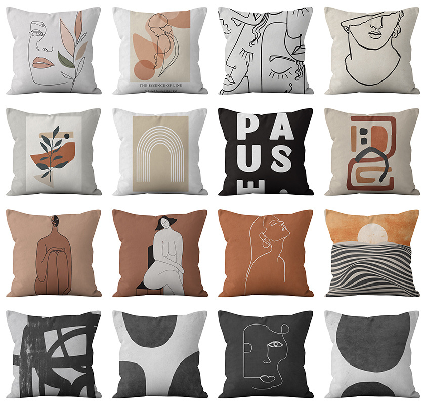 Cross-border Nordic geometric abstract cushion cover, abstract character cushion cover, minimalist home sofa and bed headrest cushion cover